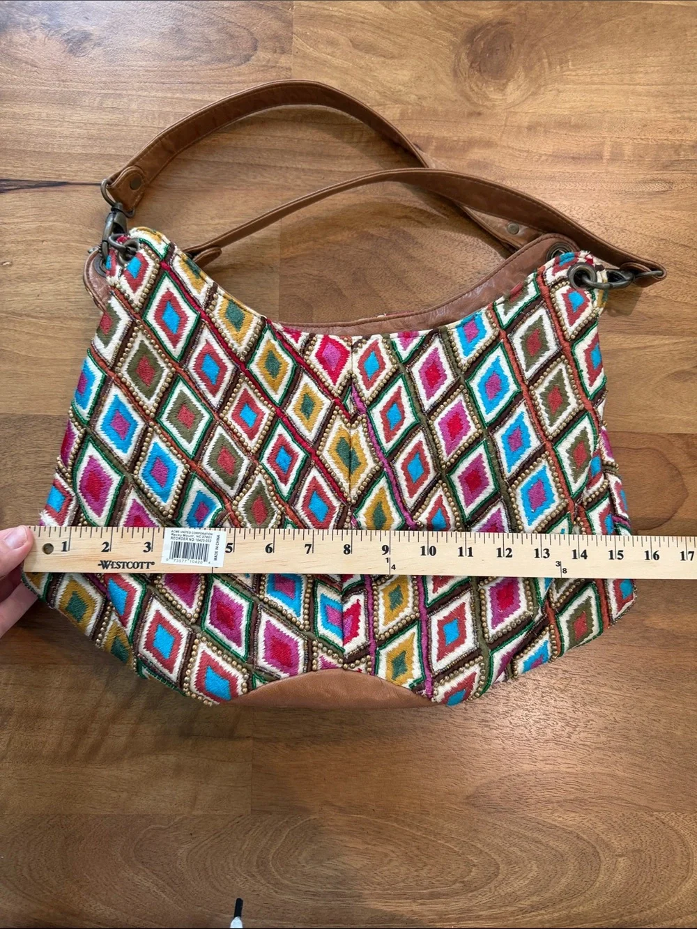 Mary Frances by Anthrolopogie Multicolor Embroidered Shoulder Bag w/ Tan Handles